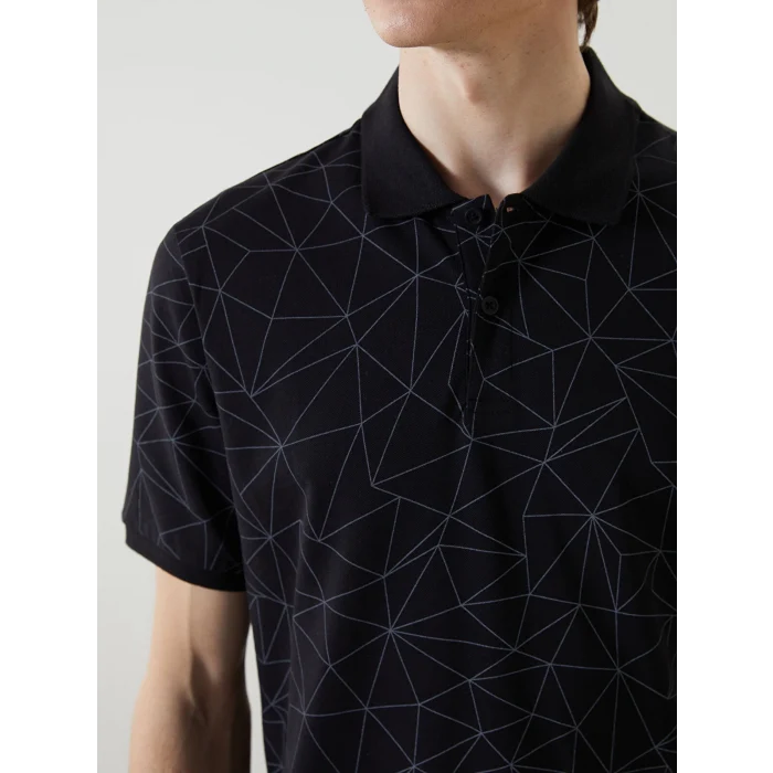 LCW Vision Siyah Polo Yaka Kısa Kollu Desenli Erkek Tişört