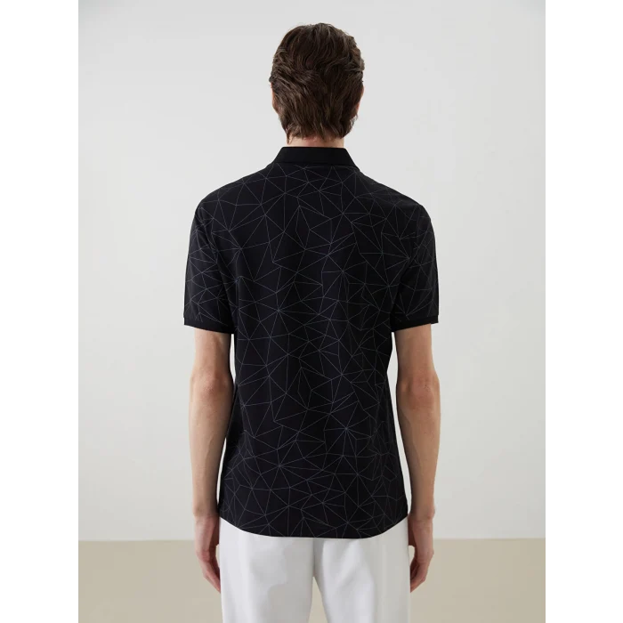 LCW Vision Siyah Polo Yaka Kısa Kollu Desenli Erkek Tişört