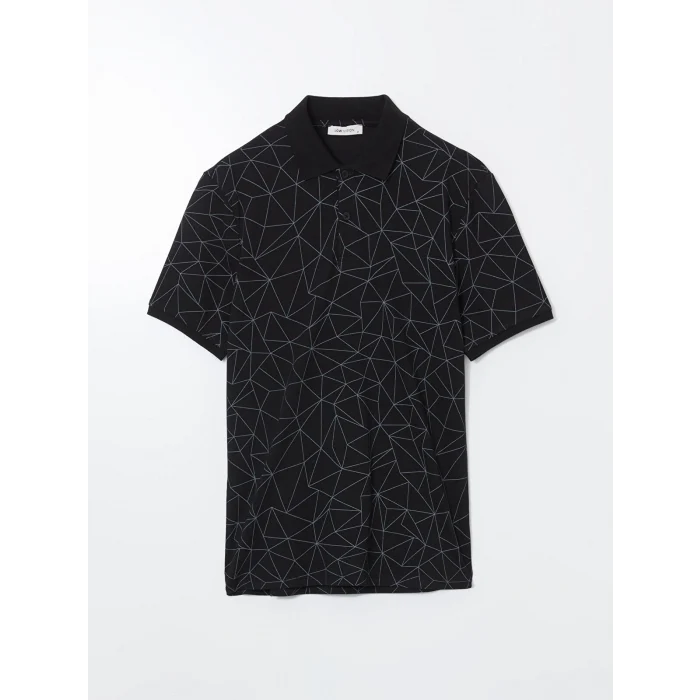 LCW Vision Siyah Polo Yaka Kısa Kollu Desenli Erkek Tişört