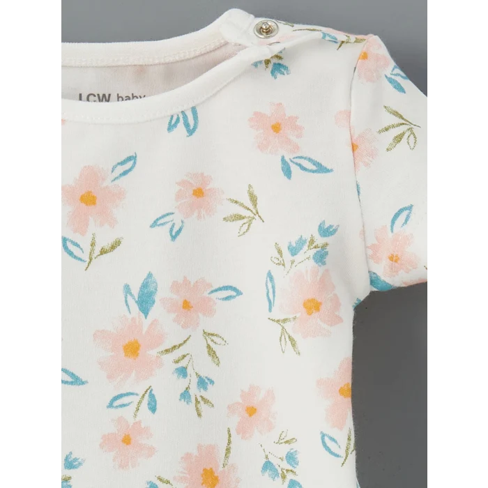 LCW baby Ekru Bisiklet Yaka Kız Bebek Çıtçıtlı Bodysuit 2li