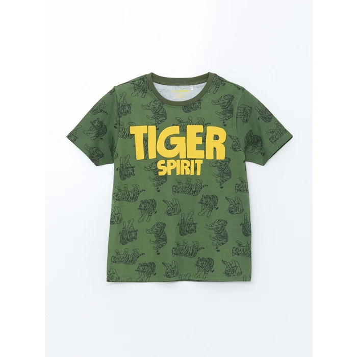 LCW Kids Yeşil Bisiklet Yaka Baskılı Erkek Çocuk Pijama Takım