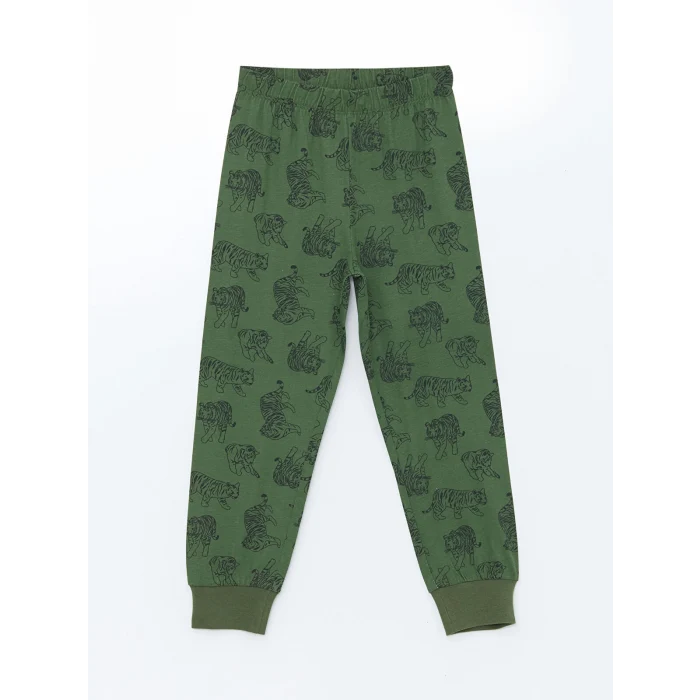 LCW Kids Yeşil Bisiklet Yaka Baskılı Erkek Çocuk Pijama Takım