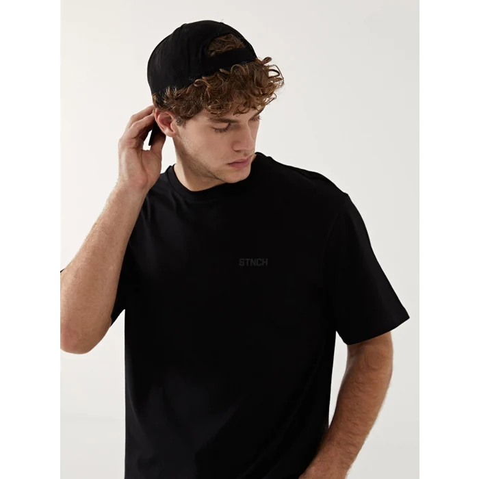 XSIDE Siyah Bisiklet Yaka Kısa Kollu Baskılı Penye Erkek Tişört