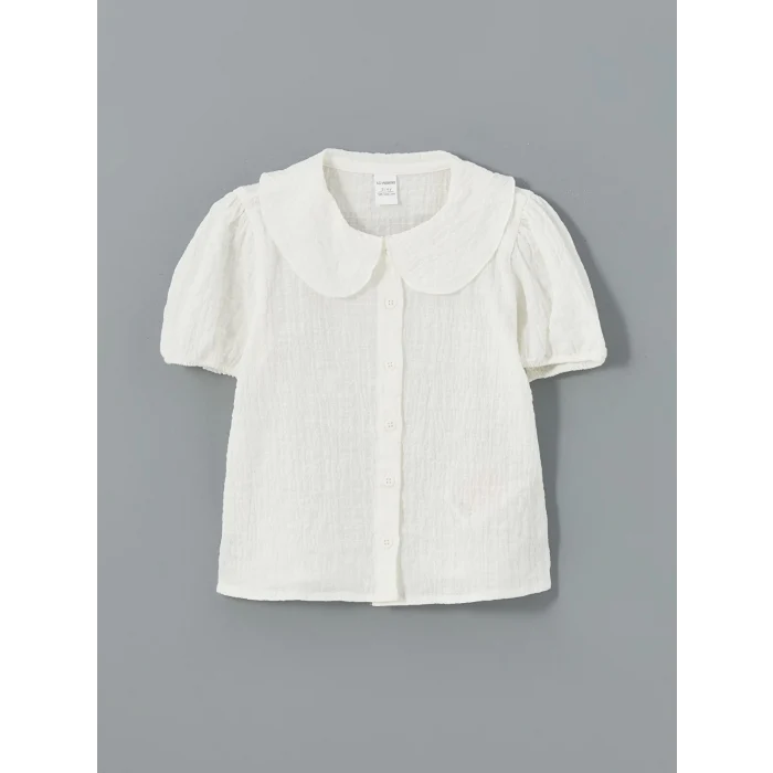 LCW Kids Beyaz Bebe Yaka Kısa Kollu Basic Kız Çocuk Gömlek