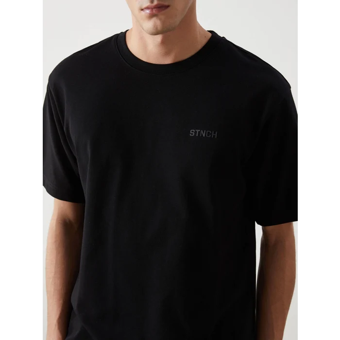 XSIDE Siyah Bisiklet Yaka Kısa Kollu Baskılı Penye Erkek Tişört