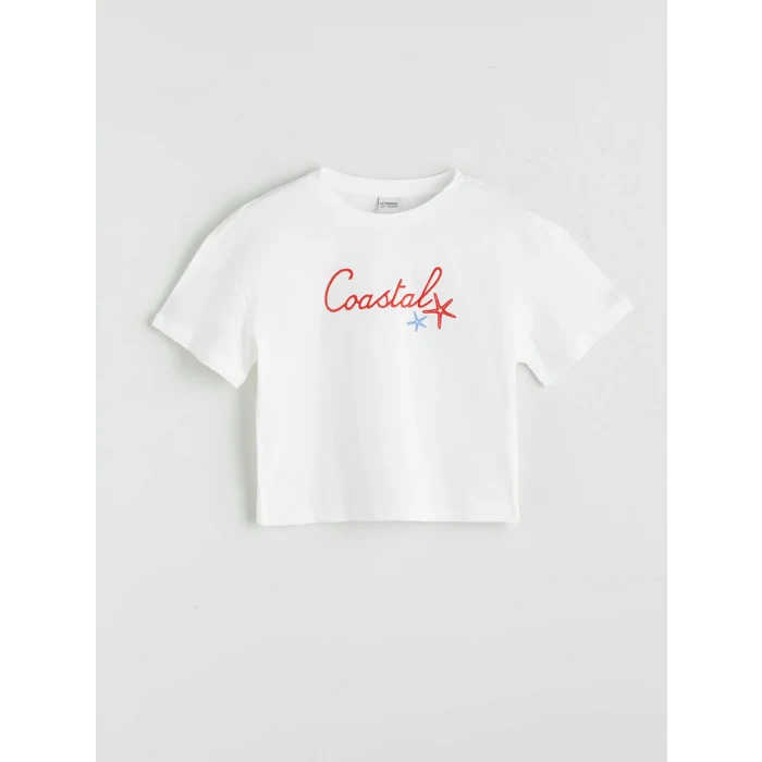 LCW Kids Ekru Bisiklet Yaka Kız Çocuk Tişört ve Pantolon