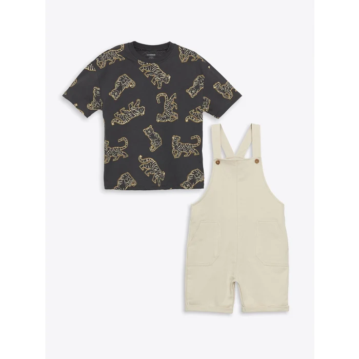 LCW Kids Antrasit Baskılı Erkek Çocuk Tişört ve Salopet 2li