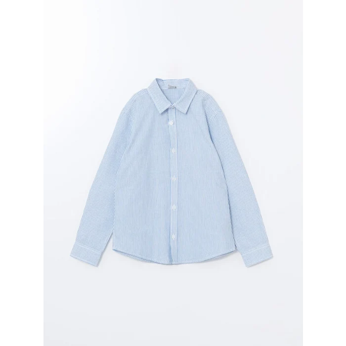 LCW Kids Mavi Uzun Kollu Çizgili Erkek Çocuk Gömlek