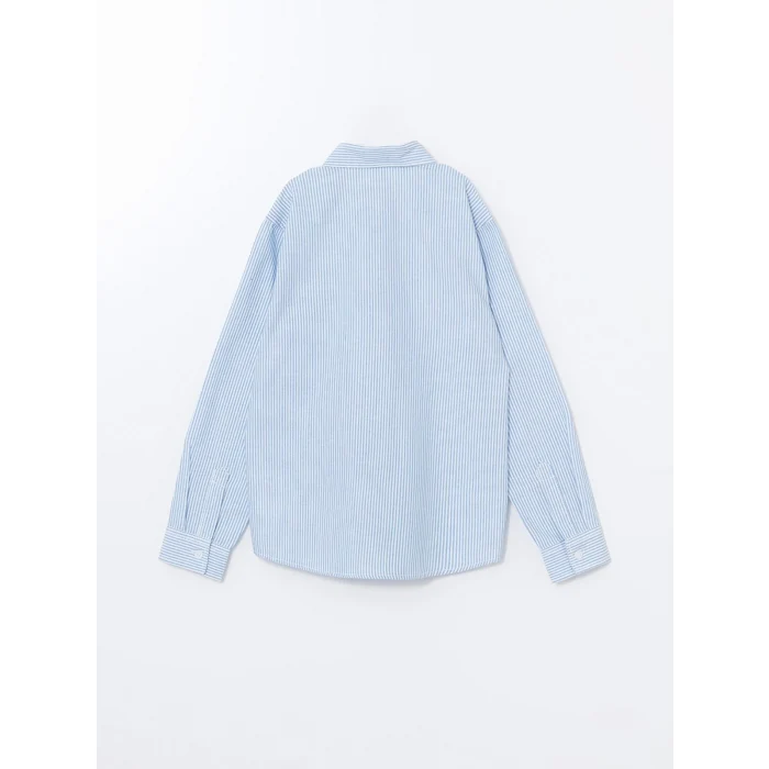 LCW Kids Mavi Uzun Kollu Çizgili Erkek Çocuk Gömlek