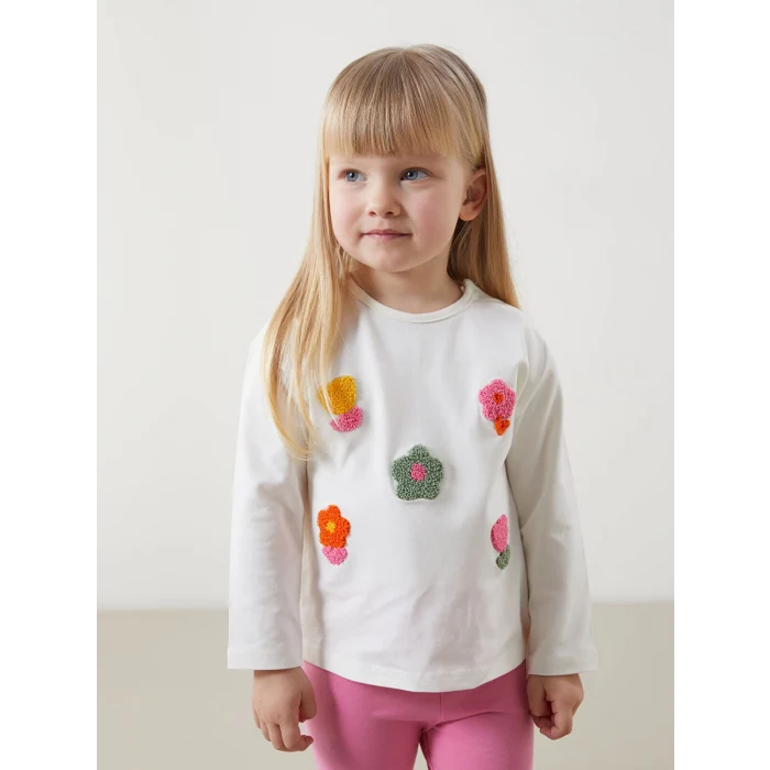 LCW baby Ekru Bisiklet Yaka Çiçekli Kız Çocuk Bluz ve Tayt 2li