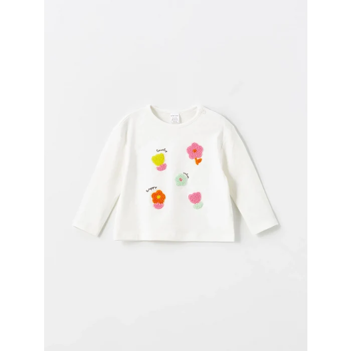 LCW baby Ekru Bisiklet Yaka Çiçekli Kız Çocuk Bluz ve Tayt 2li