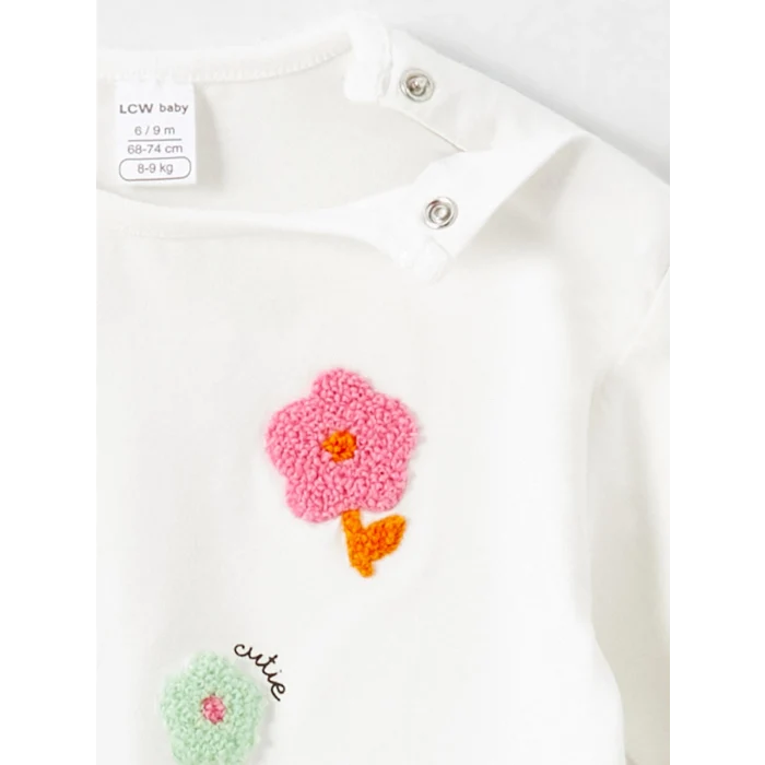 LCW baby Ekru Bisiklet Yaka Çiçekli Kız Çocuk Bluz ve Tayt 2li