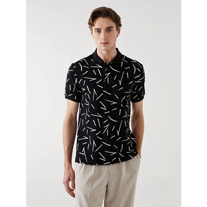 LCW Vision Siyah Polo Yaka Kısa Kollu Desenli Pike Erkek Tişört