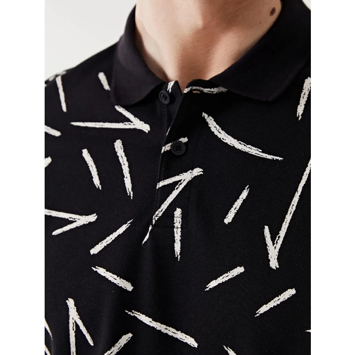 LCW Vision Siyah Polo Yaka Kısa Kollu Desenli Pike Erkek Tişört
