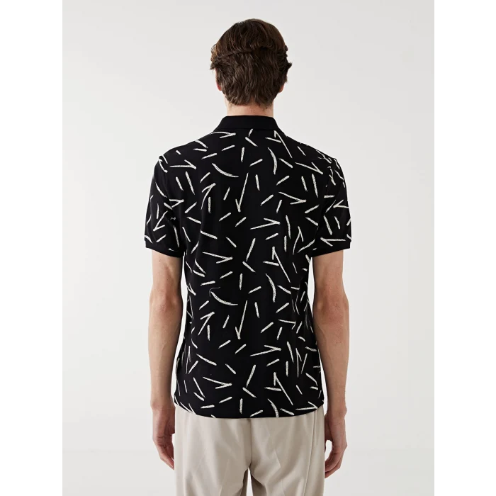 LCW Vision Siyah Polo Yaka Kısa Kollu Desenli Pike Erkek Tişört