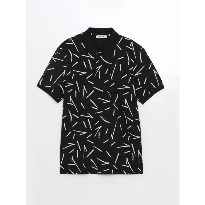 LCW Vision Siyah Polo Yaka Kısa Kollu Desenli Pike Erkek Tişört