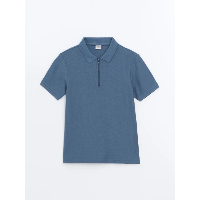 LCW Kids Mavi Polo Yaka Dokulu Erkek Çocuk Tişört