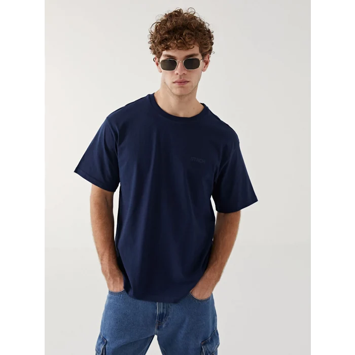 XSIDE Lacivert Bisiklet Yaka Kısa Kollu Baskılı Penye Erkek Tişört