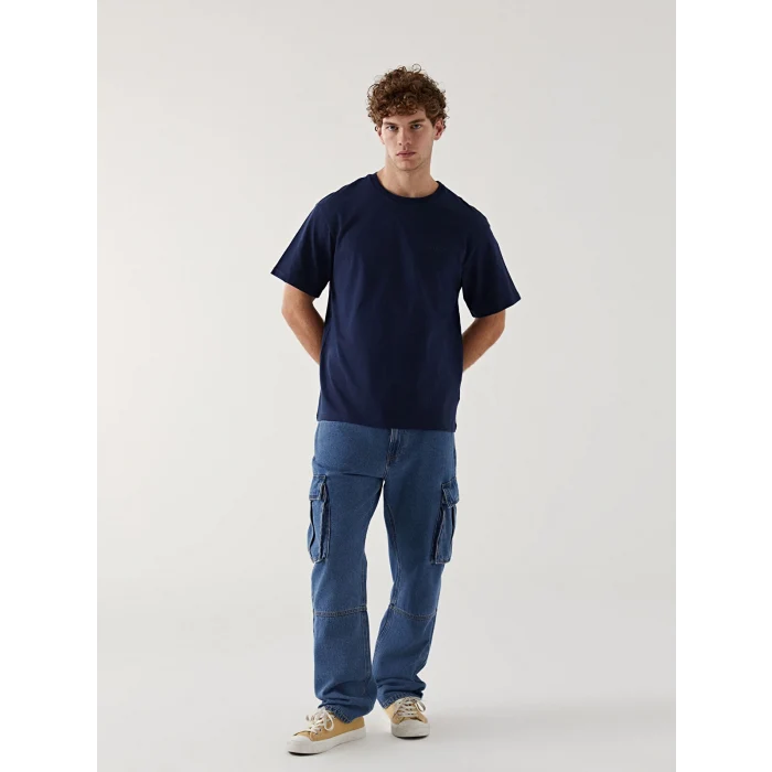 XSIDE Lacivert Bisiklet Yaka Kısa Kollu Baskılı Penye Erkek Tişört