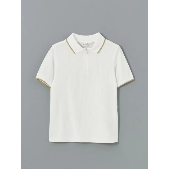 LCW Kids Ekru Polo Yaka Dokulu Erkek Çocuk Tişört