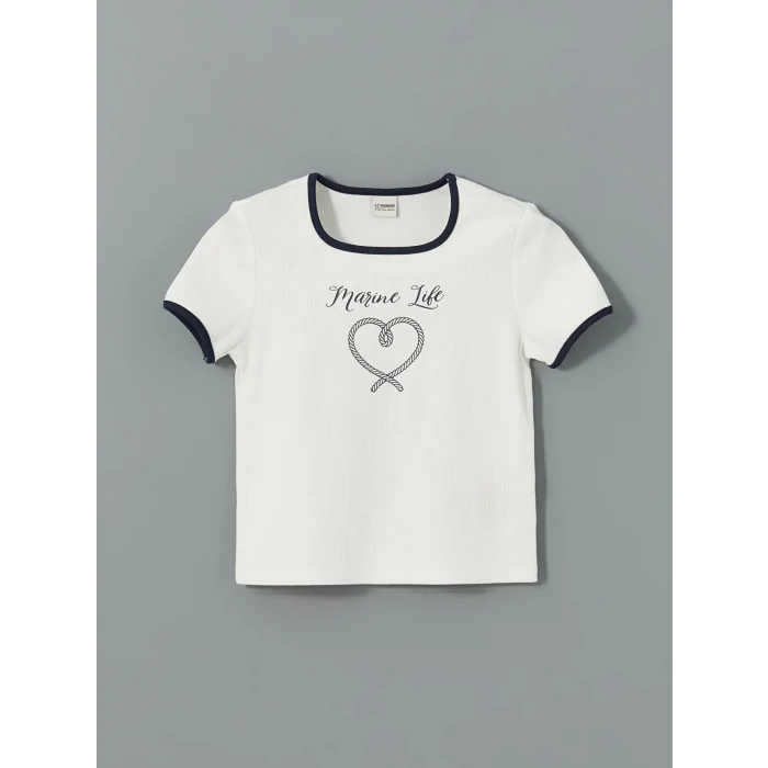 LCW Kids Ekru Marine Life Baskılı Kız Çocuk Tişört ve Şort Etek