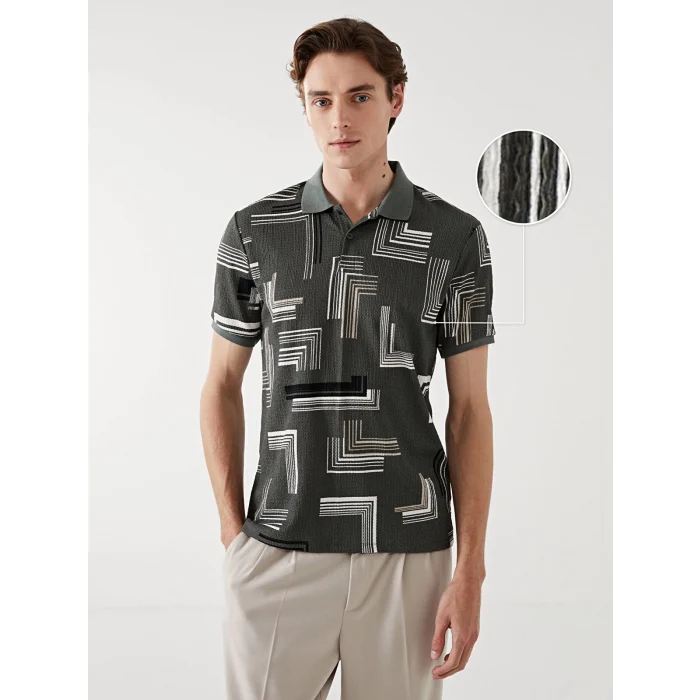 LCW Vision Yeşil Polo Yaka Kısa Kollu Desenli Erkek Tişört