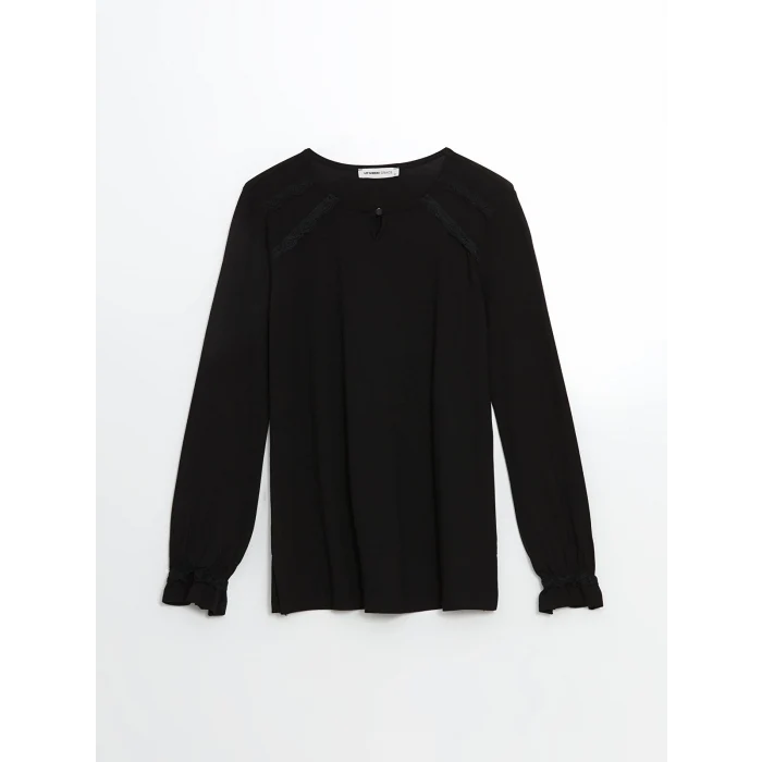 LCW Grace Siyah Bisiklet Yaka Dantel Detaylı Kadın Bluz