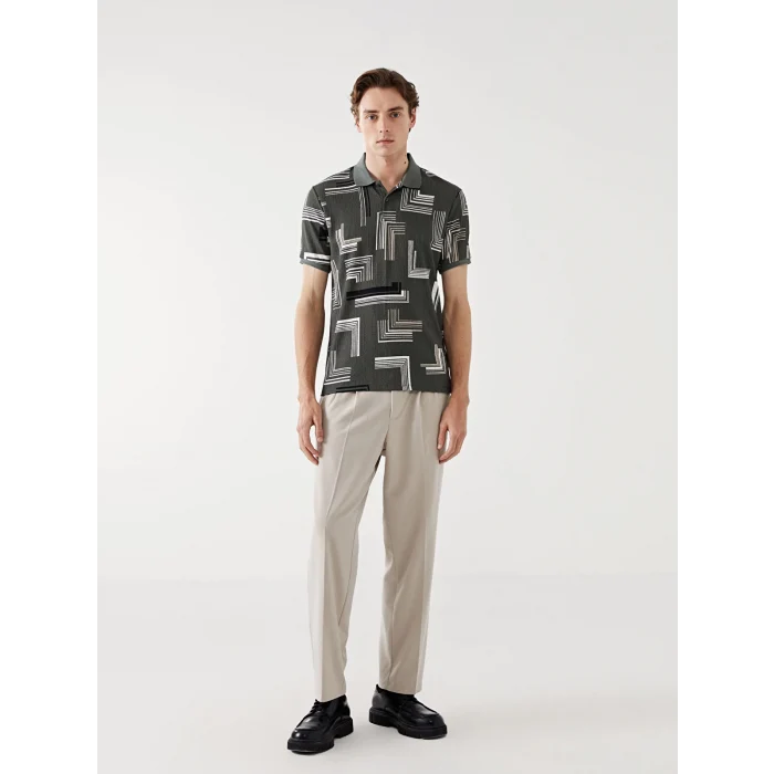 LCW Vision Yeşil Polo Yaka Kısa Kollu Desenli Erkek Tişört