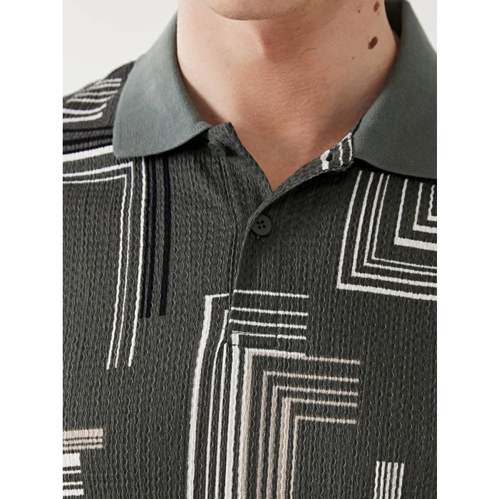 LCW Vision Yeşil Polo Yaka Kısa Kollu Desenli Erkek Tişört