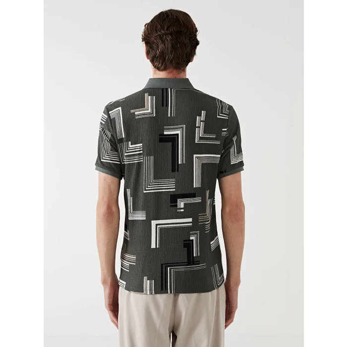 LCW Vision Yeşil Polo Yaka Kısa Kollu Desenli Erkek Tişört