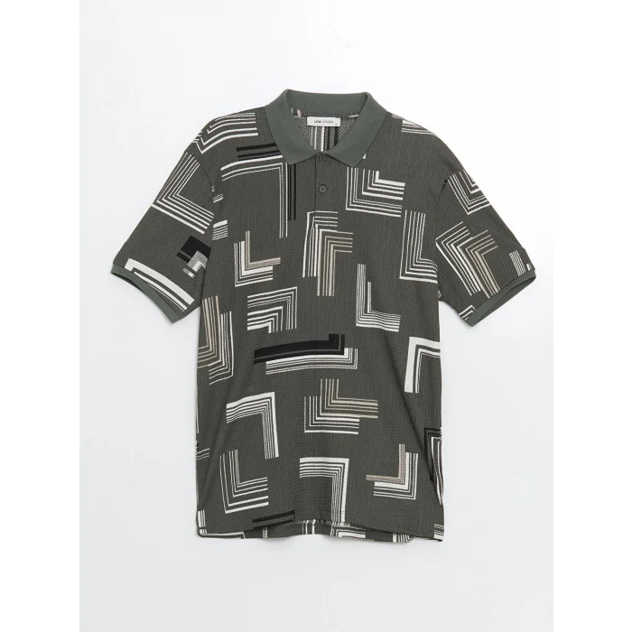 LCW Vision Yeşil Polo Yaka Kısa Kollu Desenli Erkek Tişört