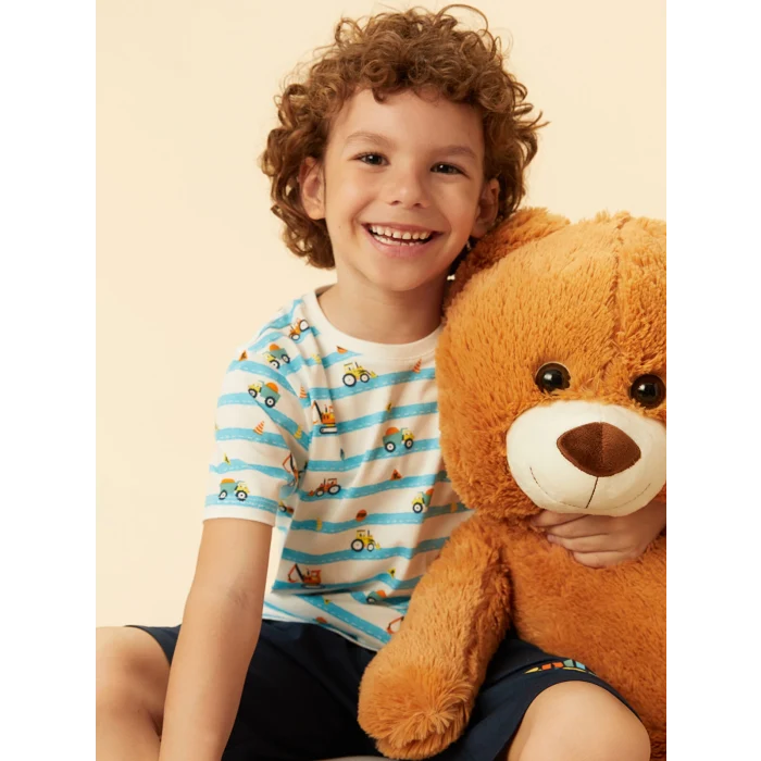 LCW Kids Ekru Baskılı Erkek Çocuk Şortlu Pijama Takımı