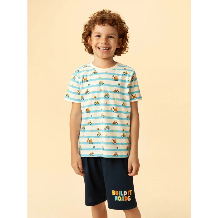 LCW Kids Ekru Baskılı Erkek Çocuk Şortlu Pijama Takımı
