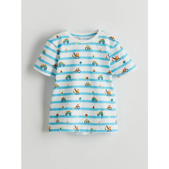 LCW Kids Ekru Baskılı Erkek Çocuk Şortlu Pijama Takımı