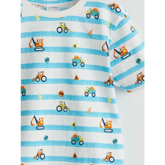 LCW Kids Ekru Baskılı Erkek Çocuk Şortlu Pijama Takımı