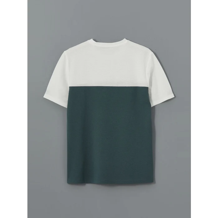LCWAIKIKI Classic Ekru Bisiklet Yaka Kısa Kollu Renk Bloklu Erkek Tişört