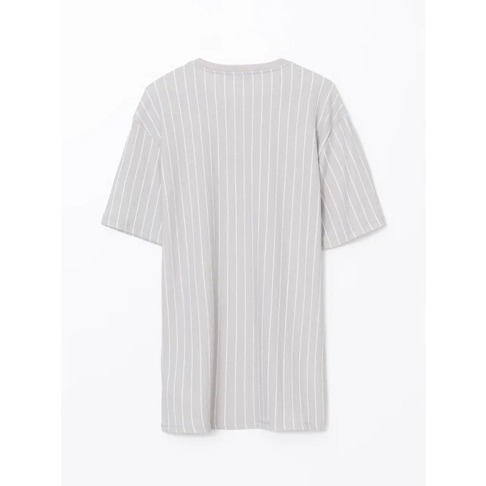 LCW Vision Gri Bisiklet Yaka Kısa Kollu Çizgili Erkek Dokulu Tişört