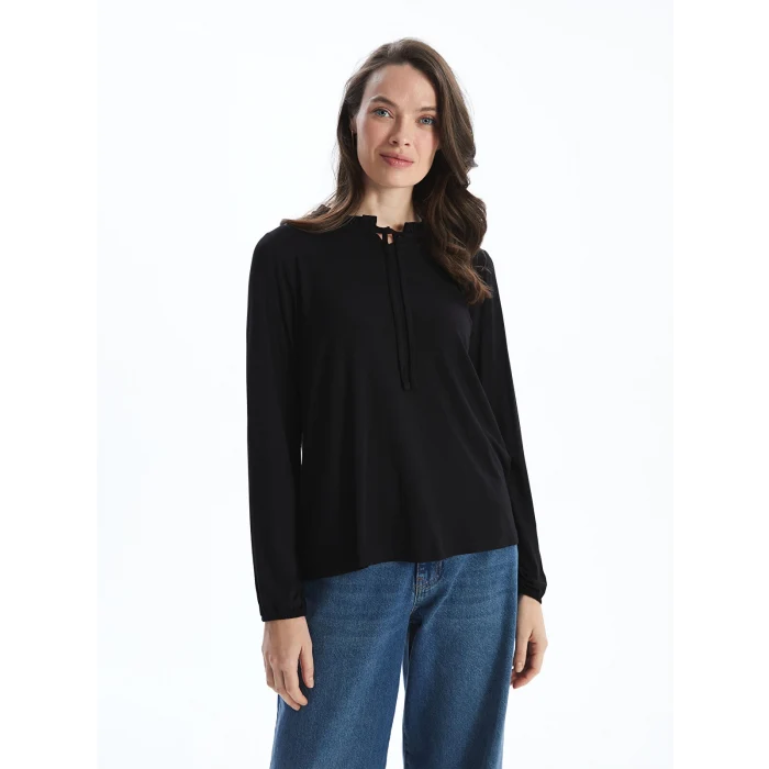 LCW Grace Siyah Bağlamalı Yaka Kadın Bluz