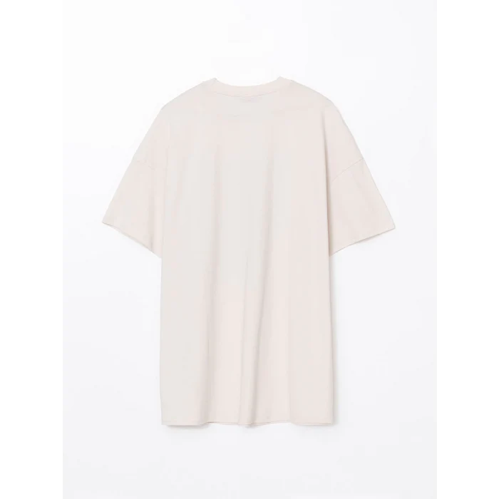 LCW Vision Bej Bisiklet Yaka Baskılı Oversize Kadın Tişört