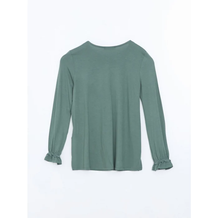 LCW Grace Yeşil Bisiklet Yaka Dantel Detaylı Kadın Bluz