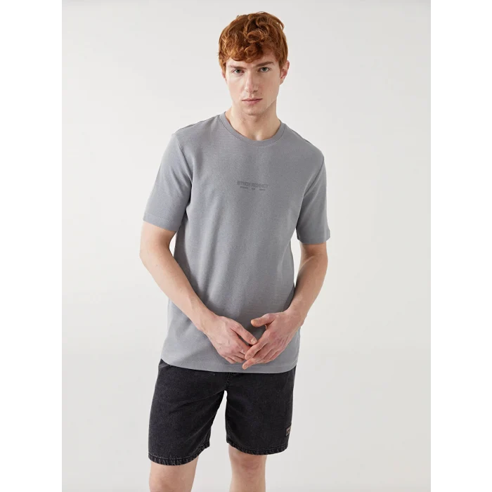 XSIDE Gri Bisiklet Yaka Kısa Kollu Baskılı Erkek Tişört