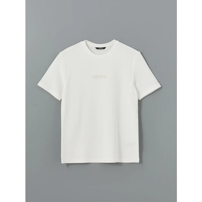 XSIDE Ekru Bisiklet Yaka Kısa Kollu Baskılı Erkek Tişört