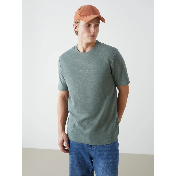 XSIDE Yeşil Bisiklet Yaka Kısa Kollu Baskılı Erkek Tişört