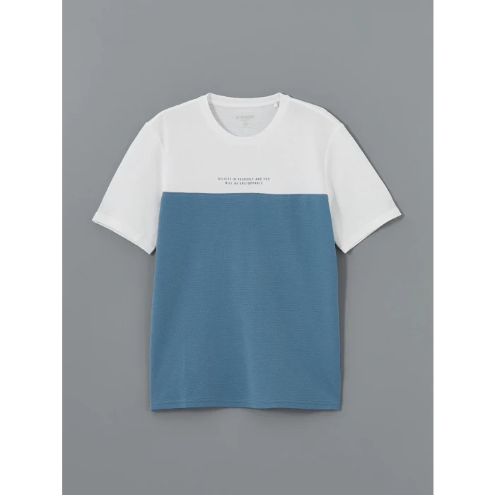 LCWAIKIKI Classic Beyaz Bisiklet Yaka Kısa Kollu Renk Bloklu Erkek Tişört