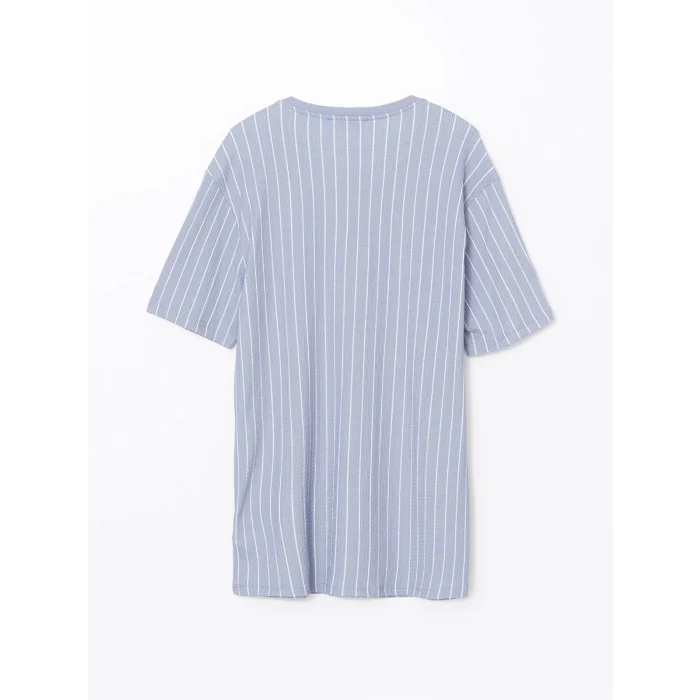 LCW Vision Mavi Bisiklet Yaka Kısa Kollu Çizgili Erkek Dokulu Tişört