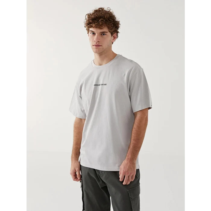 XSIDE Gri Bisiklet Yaka Kısa Kollu Baskılı Penye Erkek Tişört