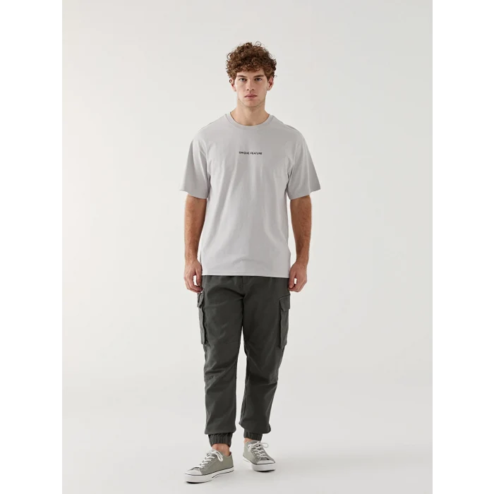 XSIDE Gri Bisiklet Yaka Kısa Kollu Baskılı Penye Erkek Tişört