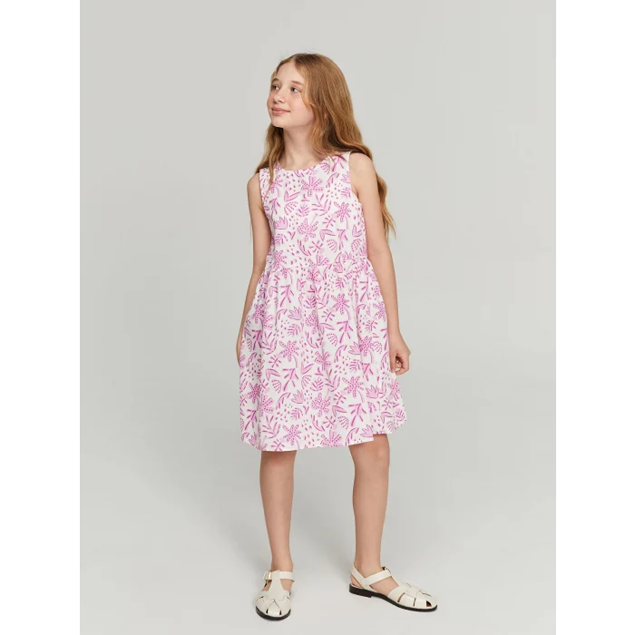 LCW Kids Ekru Bisiklet Yaka Kız Çocuk Elbise