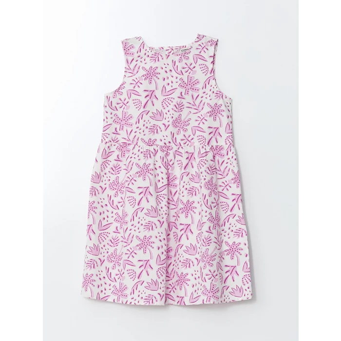 LCW Kids Ekru Bisiklet Yaka Kız Çocuk Elbise