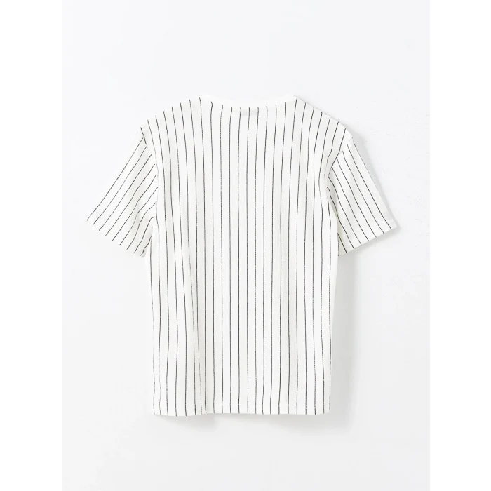 LCW Vision Beyaz Bisiklet Yaka Kısa Kollu Çizgili Erkek Dokulu Tişört